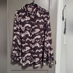 Sheer Button Down Shirt With Bats